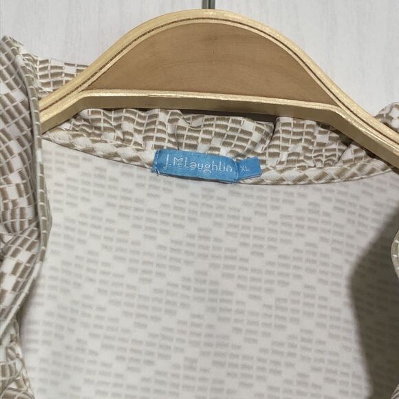 J. McLaughlin Durham Catalina Cloth Womens XL Beige Ruffle V-Neck 3/4 Sleeve Top - Picture 9 of 10